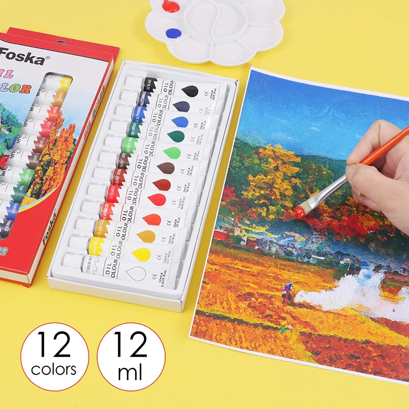 Non-Toxic Oil Colour Paint Set – 12 Colours, 12ml Tubes