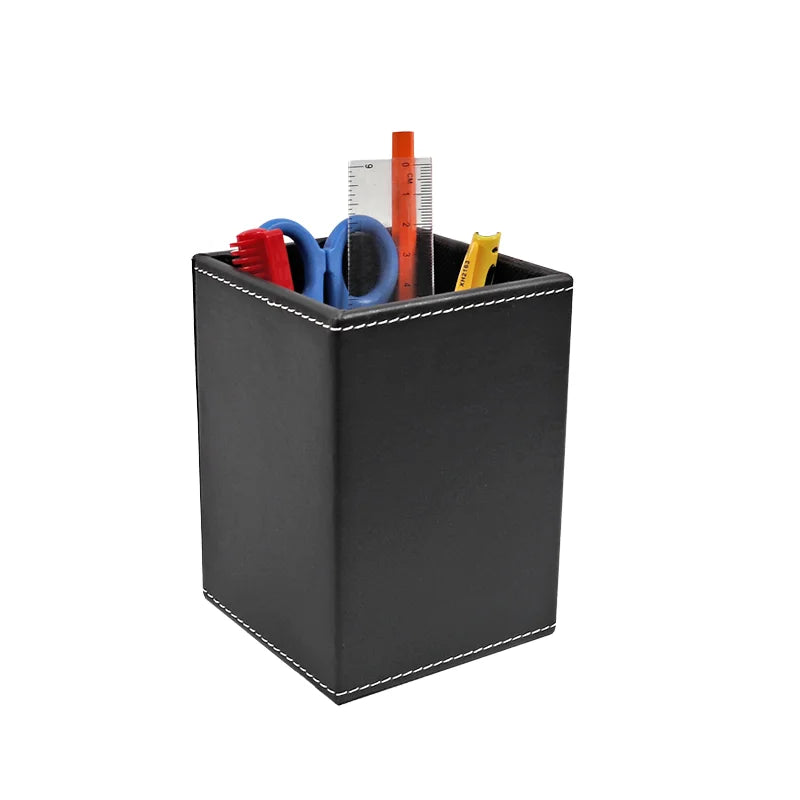 PVC Leather Square Pen Holder Cup