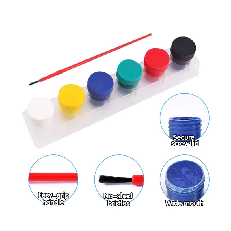 Washable Liquid Tempera Paint Set – 6 Colors with Brush