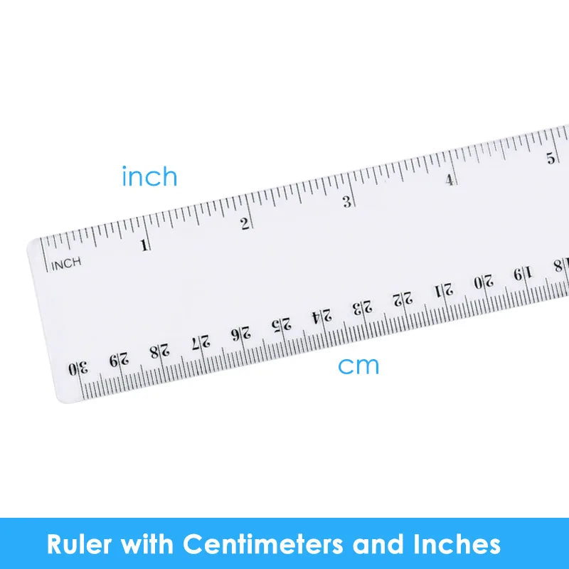 Clear Plastic Ruler 30cm / 12in with Inches and Centimeters