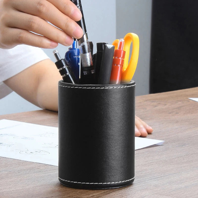 PVC Leather Round Pen Holder Cup
