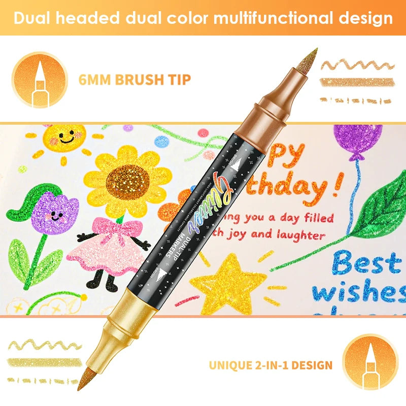 Non-Toxic Glitter Dual-Tip Markers