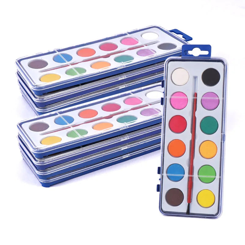 Portable Solid Watercolor Travel Set – 12 Colors with Brush