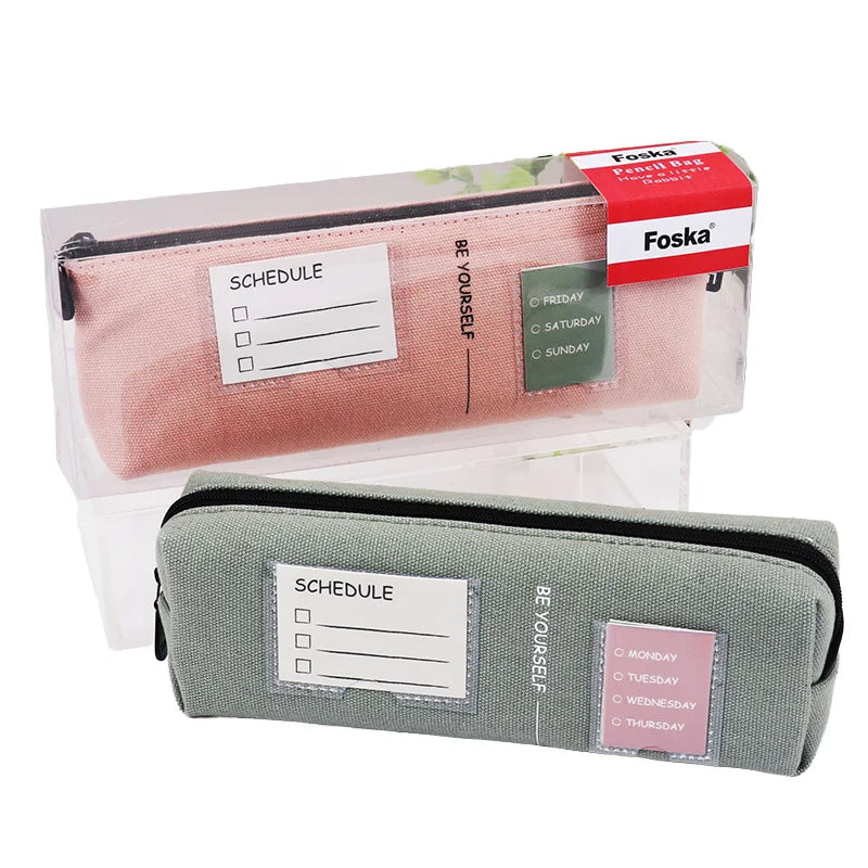 Double Layer Canvas Pencil Bag with Zipper