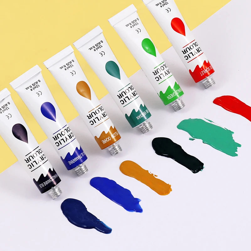 Non-Toxic Acrylic Paint Set – 12 Colors, 12ml Each