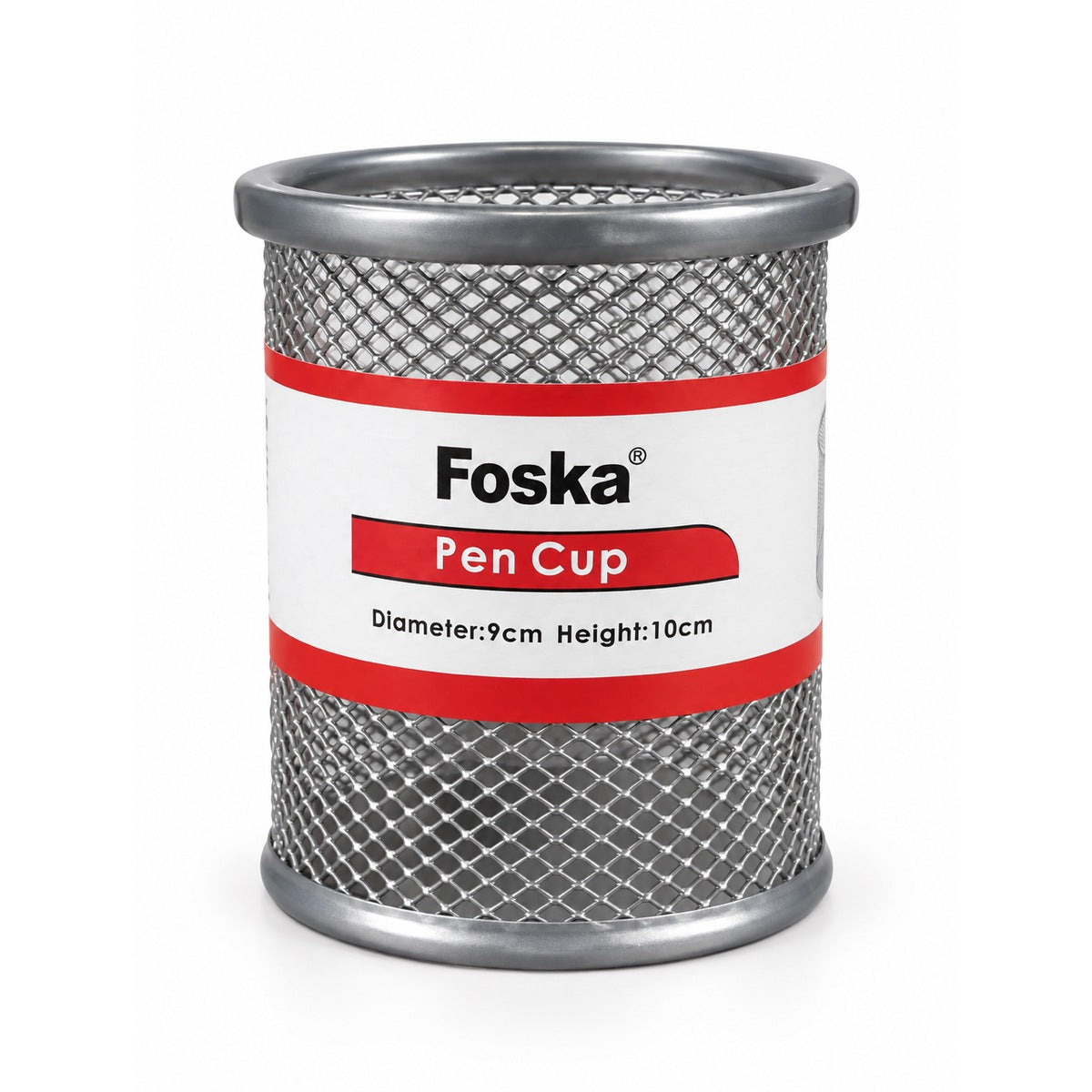 Foska mesh metal pen cup, silver, front
