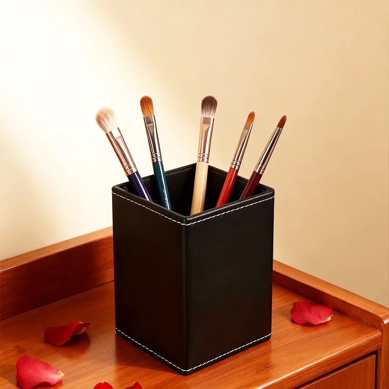 PVC Leather Square Pen Holder Cup
