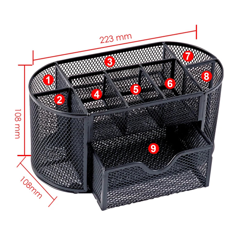 Metal Mesh Desk Organiser Set – 9 Compartments with Drawer