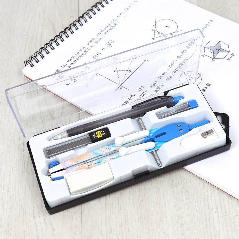 Metal Math Compass and Divider Set with Pencil and Eraser