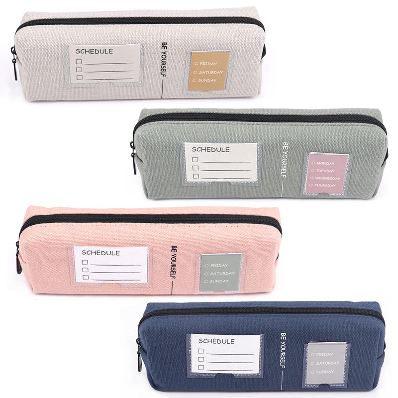 Double Layer Canvas Pencil Bag with Zipper