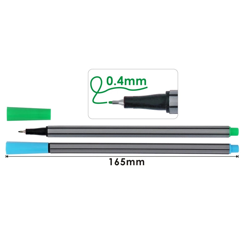 Fineliner Drawing Pens 0.4mm Fiber Nib – Set of 12