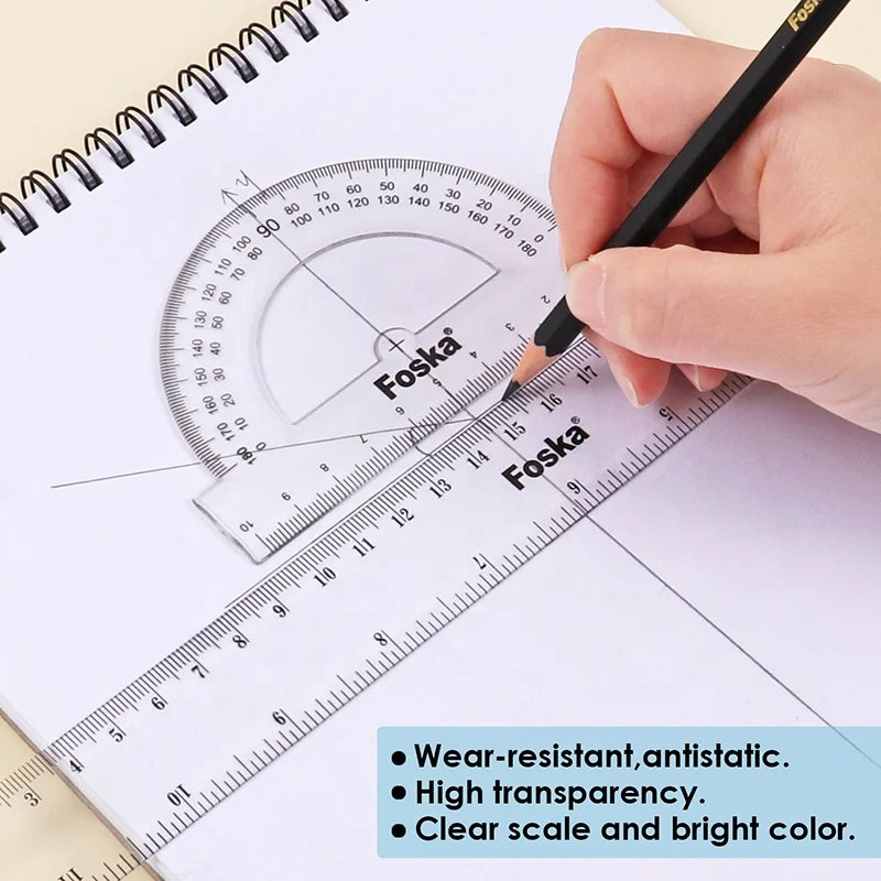 Geometry Ruler Set with Protractor – 4 Pieces