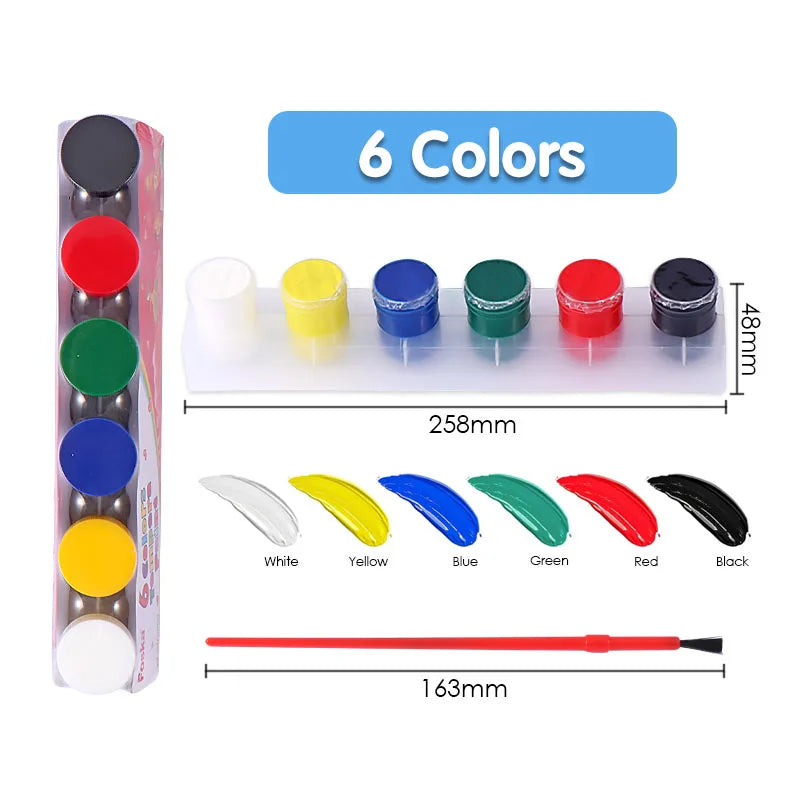Washable Liquid Tempera Paint Set – 6 Colors with Brush