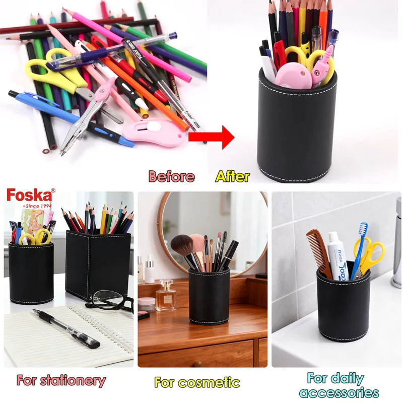 PVC Leather Round Pen Holder Cup