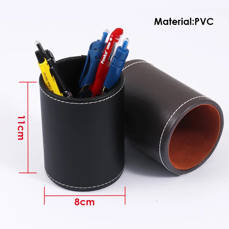 PVC Leather Round Pen Holder Cup