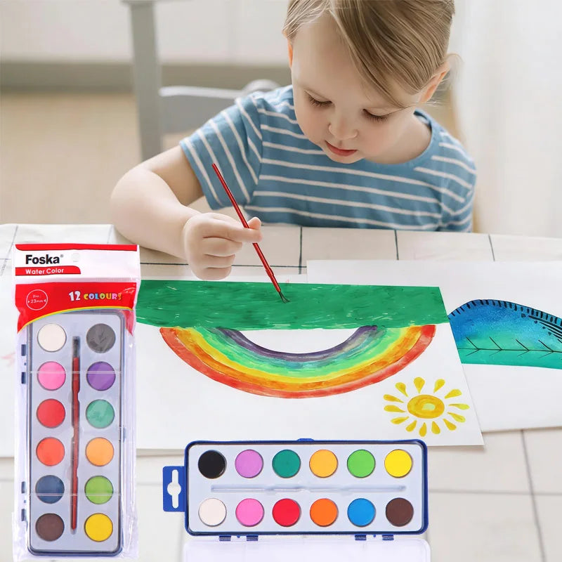 Portable Solid Watercolor Travel Set – 12 Colors with Brush