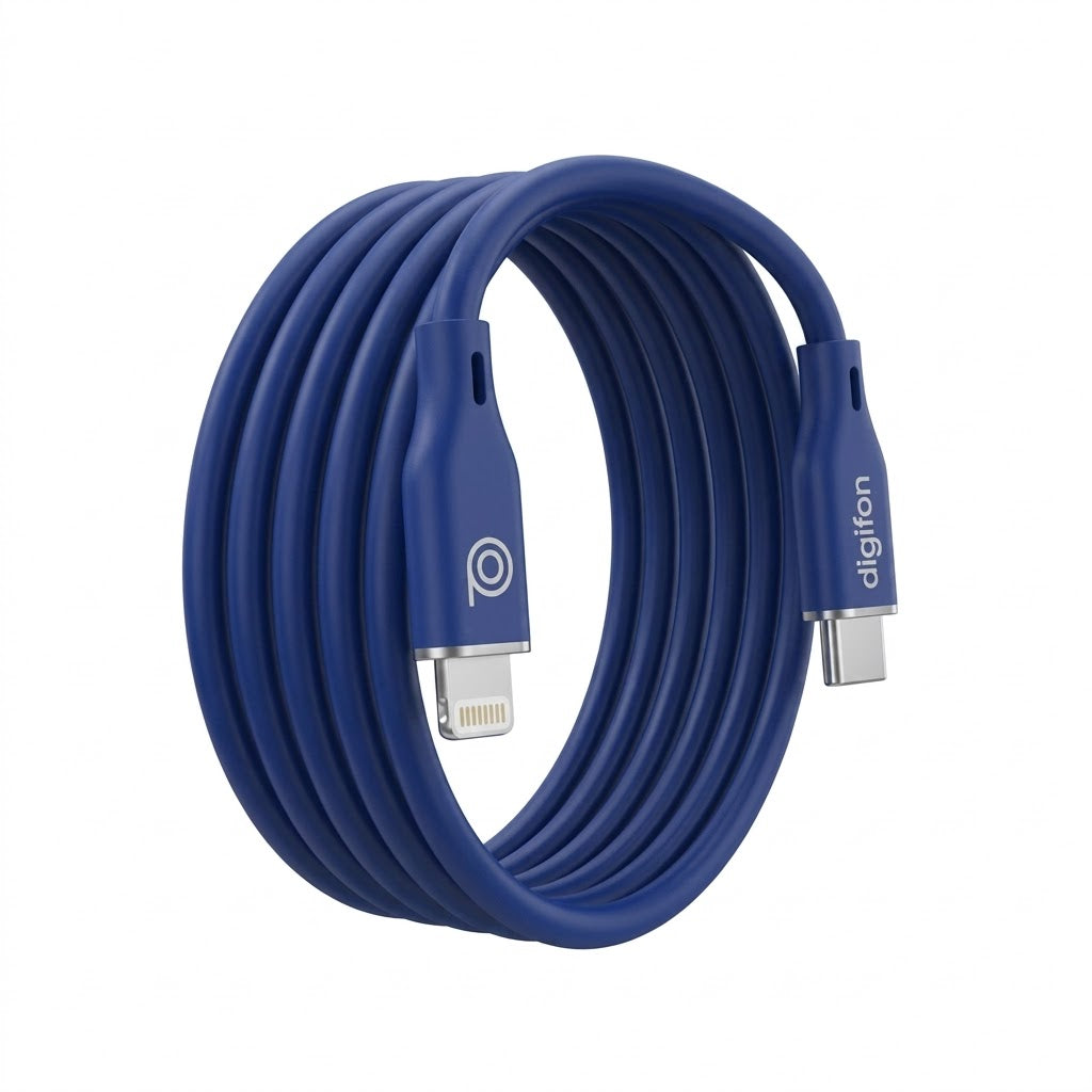 Digifon USB-C to Lightning Silicone Cable 27W - 1M - Cobalt Blue