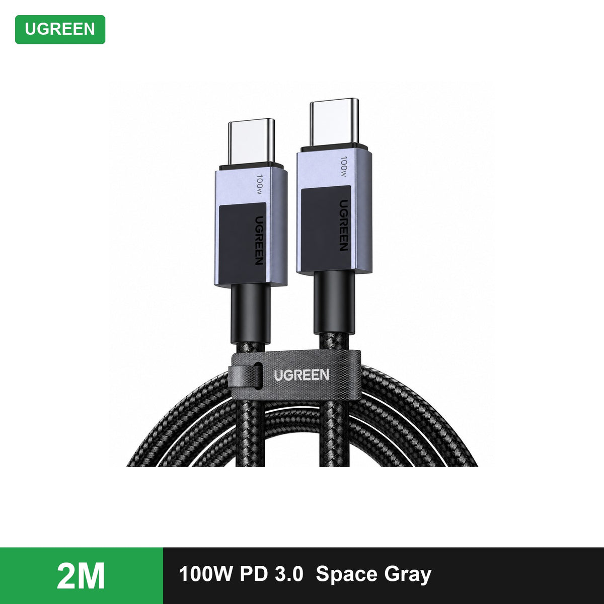 UGREEN USB-C to USB-C PD Fast Charging Cable 100W Braided (Space Gray, L512) - 2 m - Office R Us