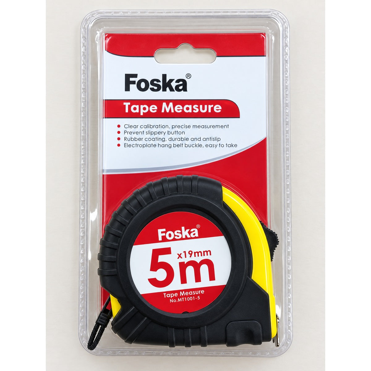 Foska Tape Measure with Lock 5 m x 19 mm, blister pack front