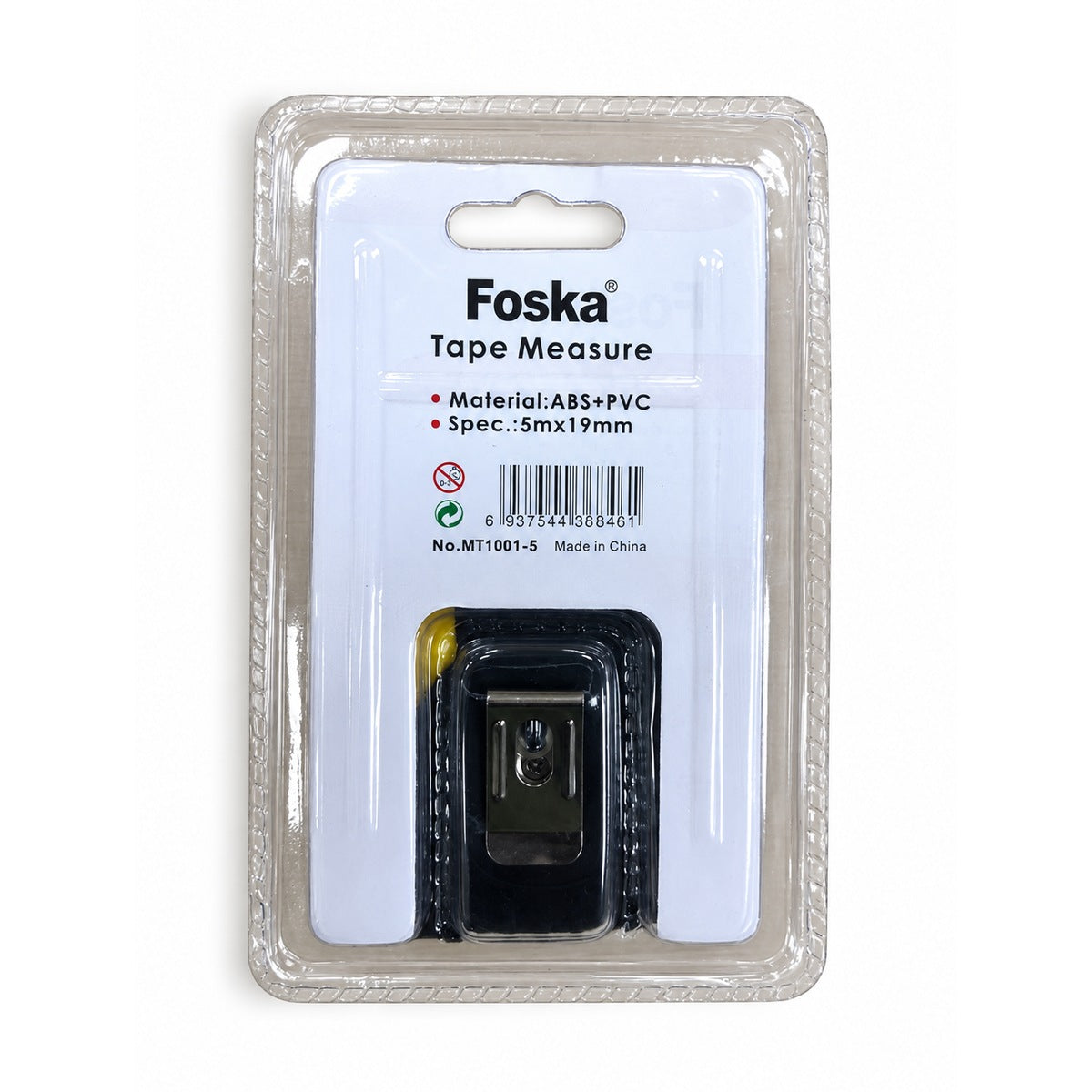 Foska 5 m x 19 mm tape measure, pack back with belt clip
