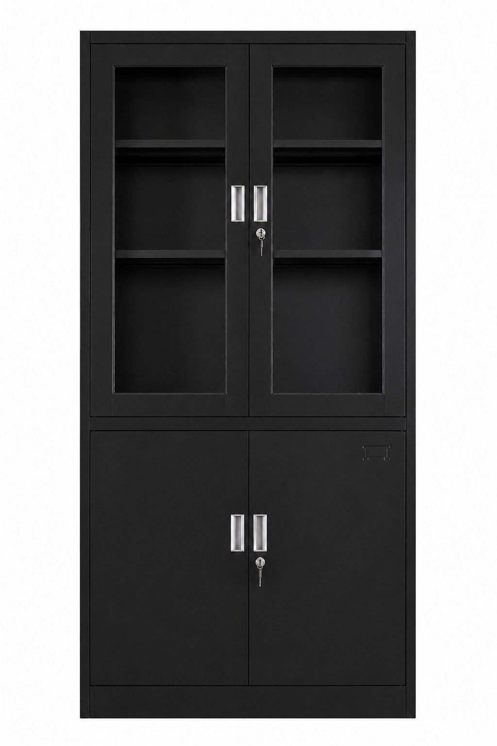 Glass Upper Door Storage Cabinet with 3 Shelves - Black - Office R Us