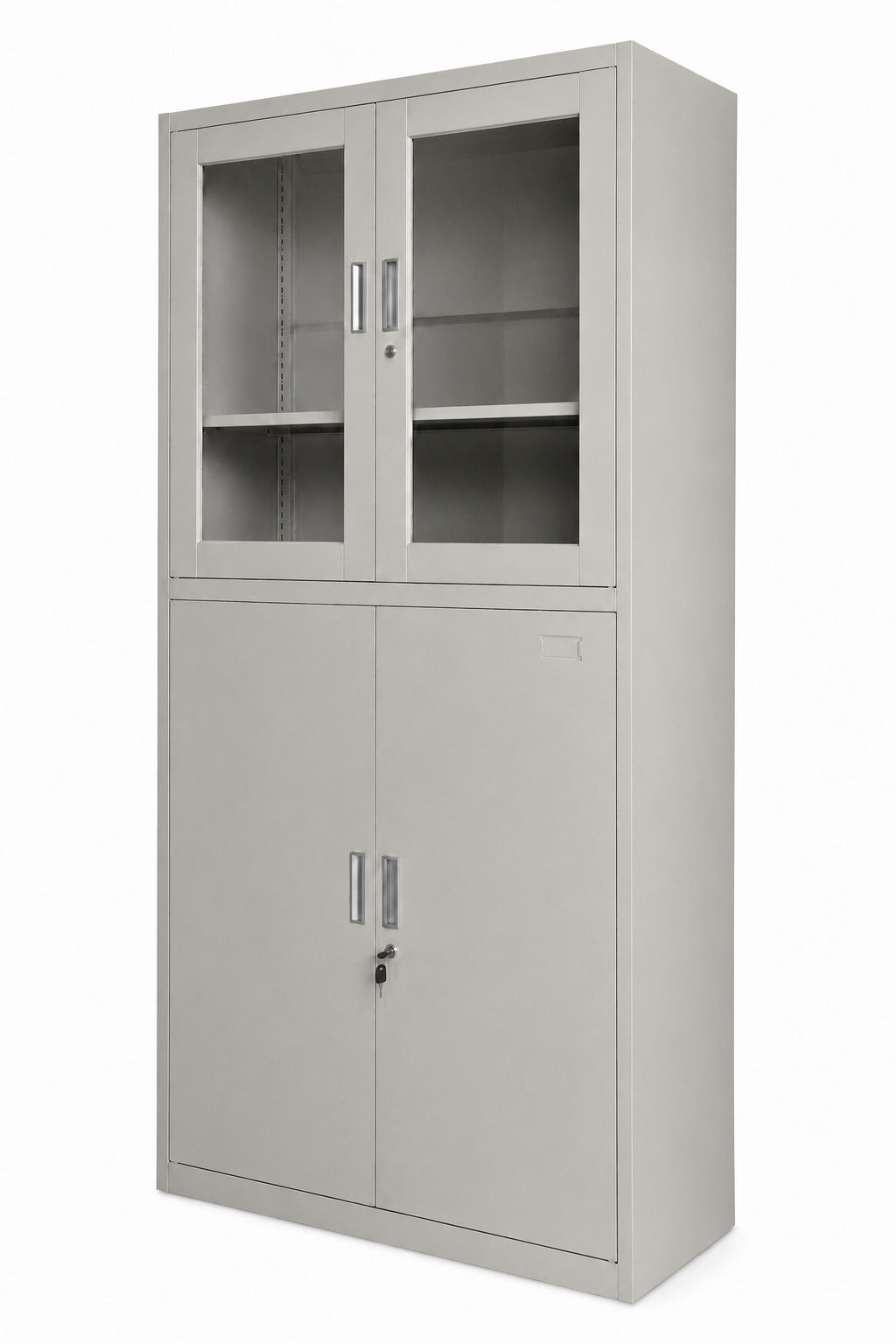 Glass Upper Door Storage Cabinet with 3 Shelves - Angled View - Office R Us