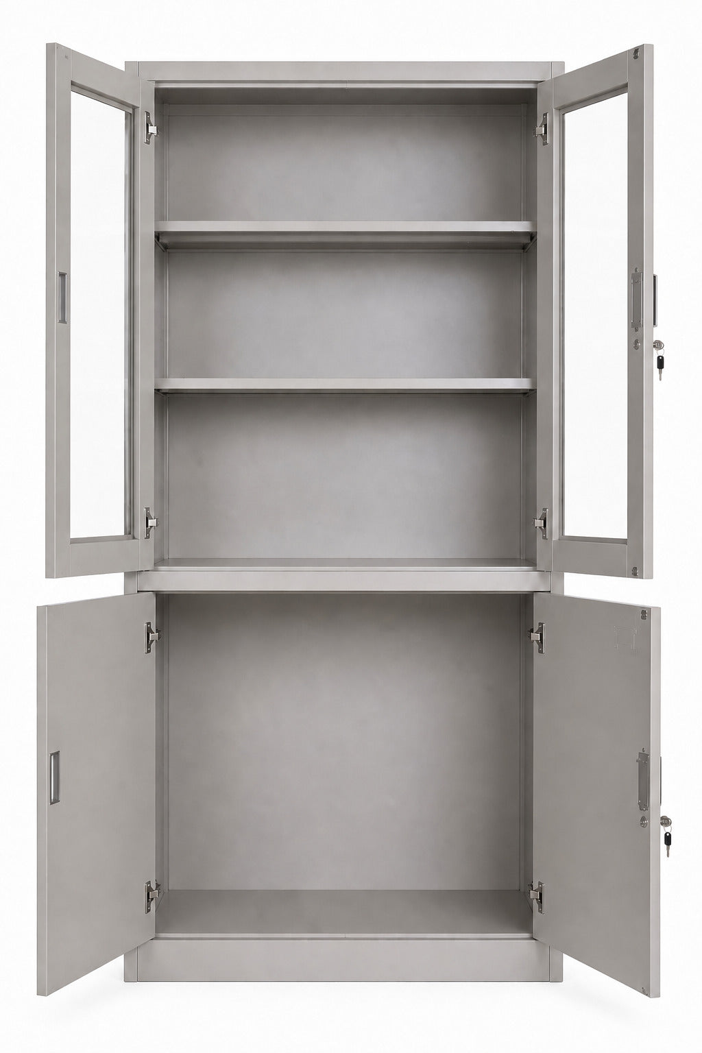 Glass Upper Door Storage Cabinet with 3 Shelves - Doors Open - Office R Us