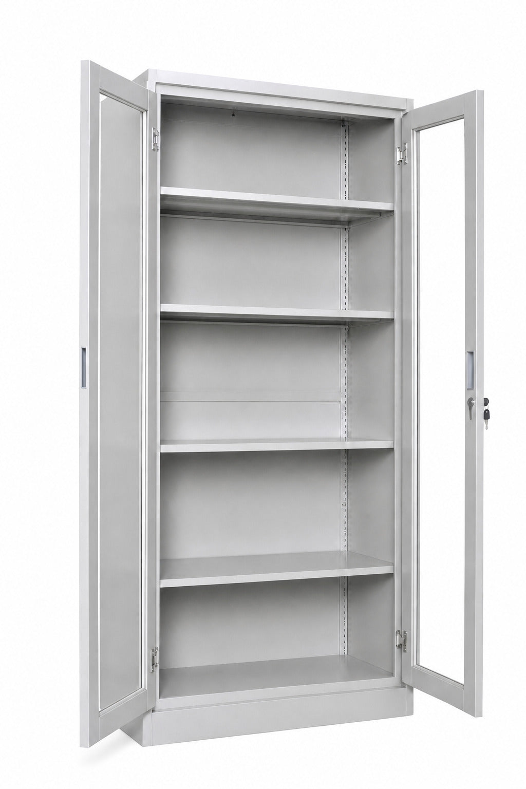 2 Glass Door Full-Height Storage Cabinet - Doors Open - Office R Us