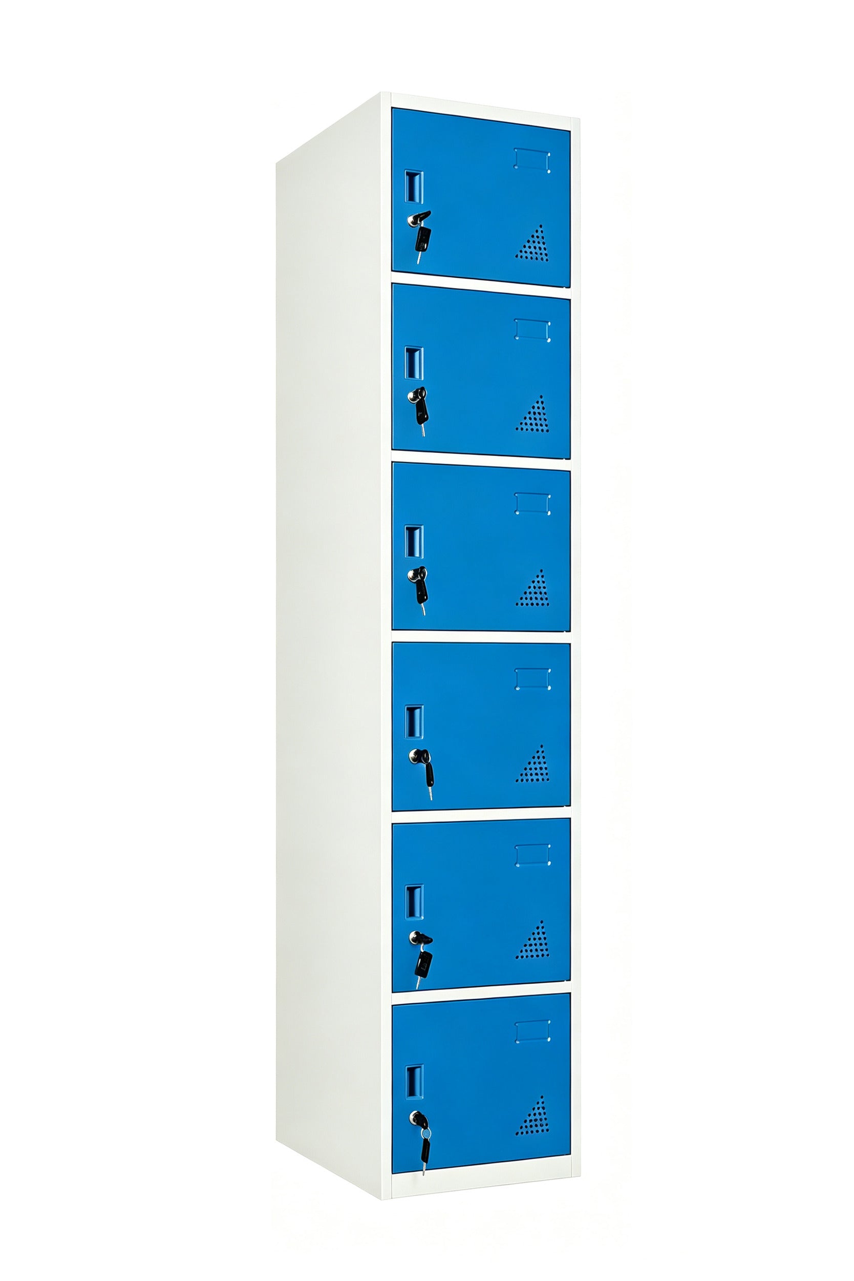 6-Door Steel Locker - Grey with Blue Doors Angled View - Office R Us