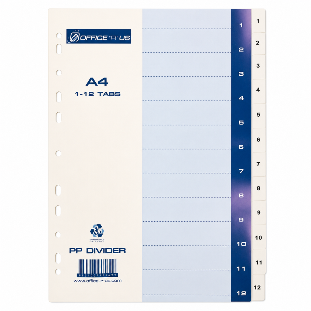 PP Divider 1-12 Tabs Grey A4 - Office R Us Lagos