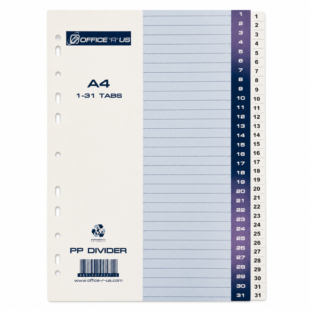 PP Divider 1-31 Tabs Grey A4 - Office R Us Lagos