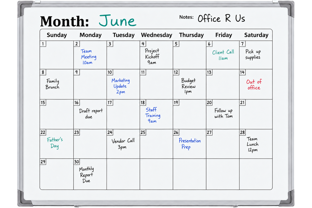 60 x 45cm Magnetic Monthly Whiteboard - In Use - Office R Us