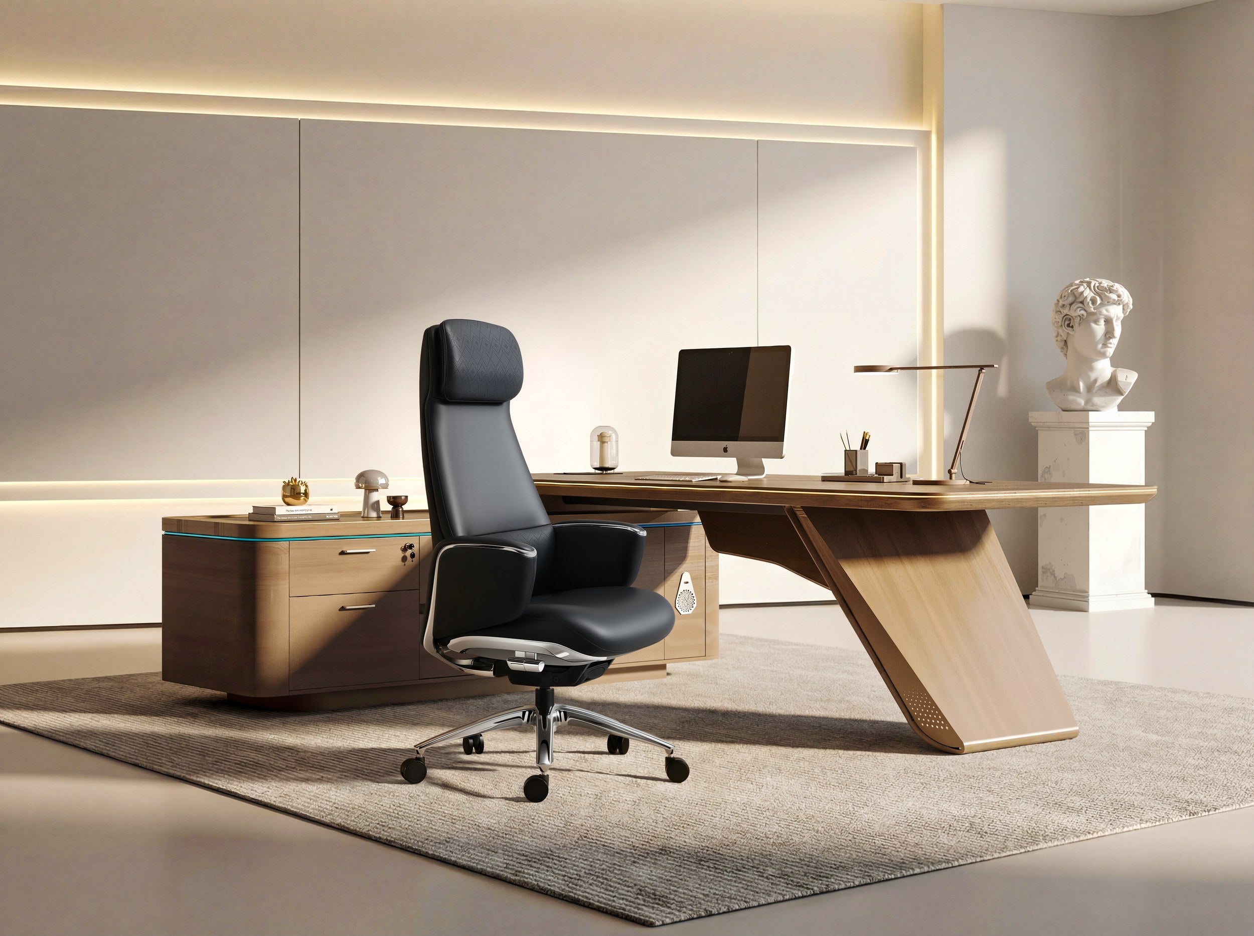 Otto - Real Leather Executive Chair - Desk Scene - Office R Us