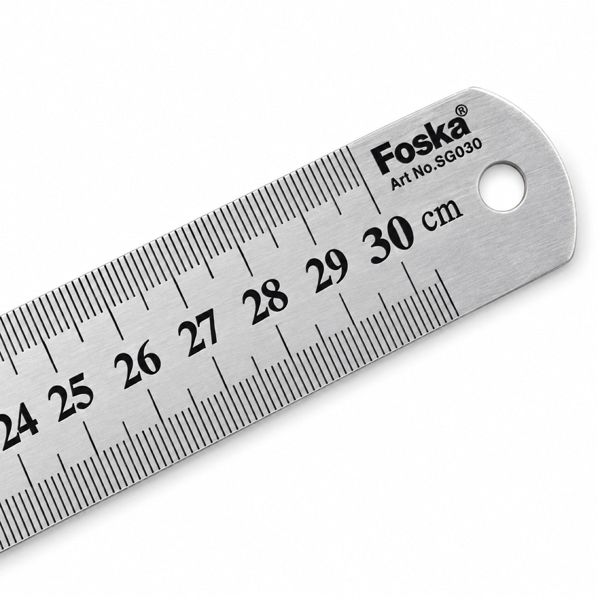 Foska stainless steel straight ruler 30 cm (SG030), end close-up