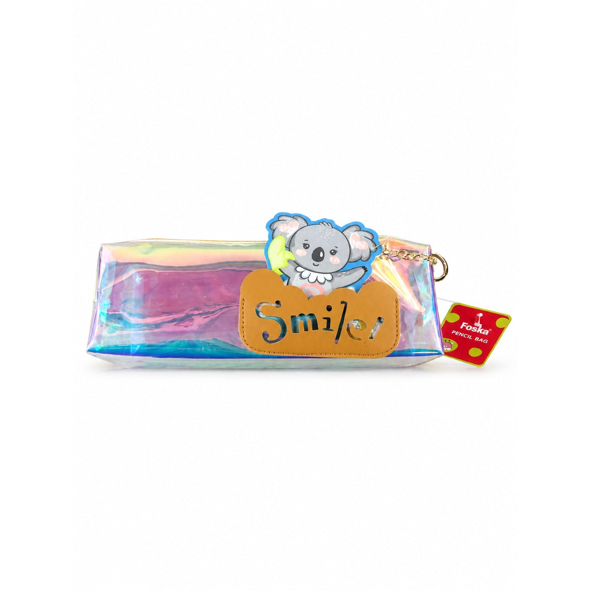 Foska BD2088 holographic pencil bag with koala badge, front