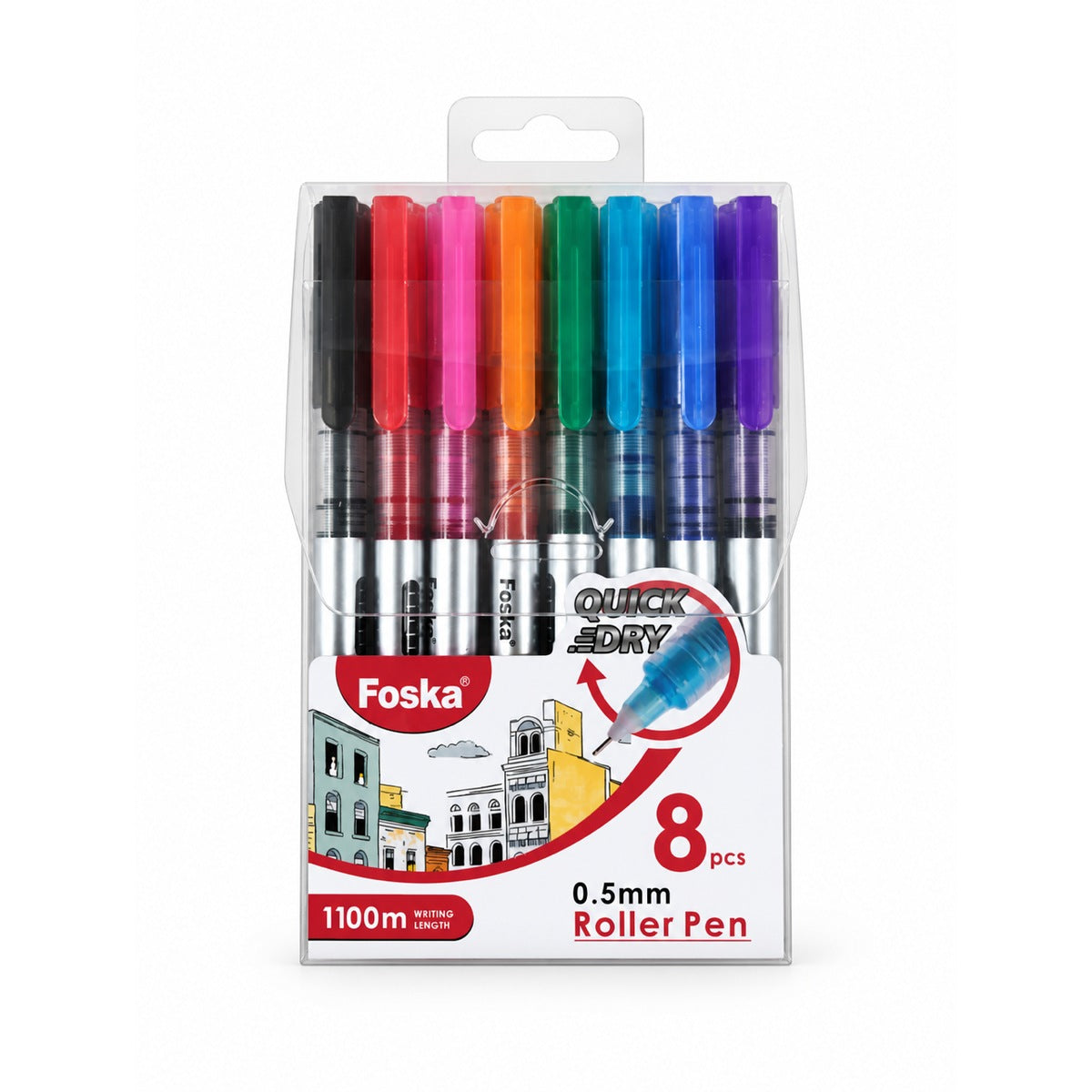 Foska XH6112 roller pen set, 8 colours, pack front
