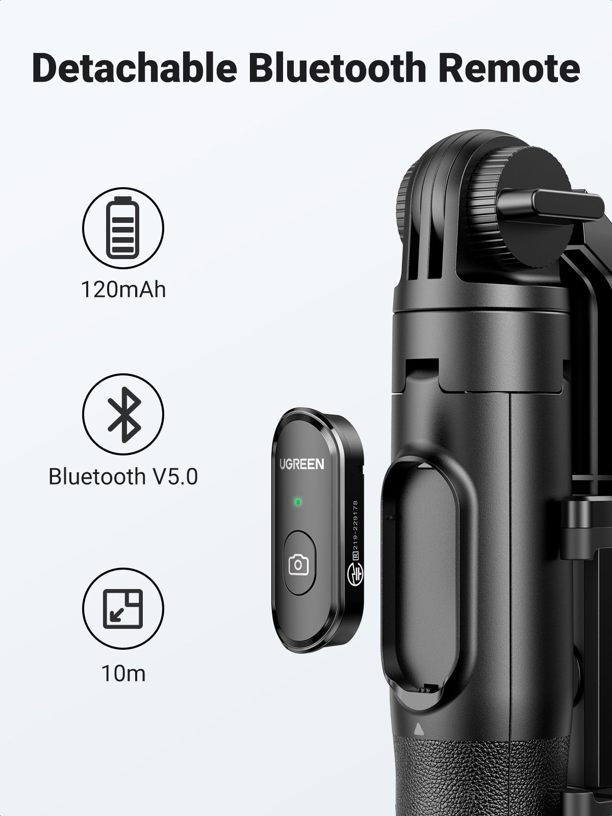 UGREEN Selfie Stick Tripod with Bluetooth Remote (15062) - View 4 - Office R Us