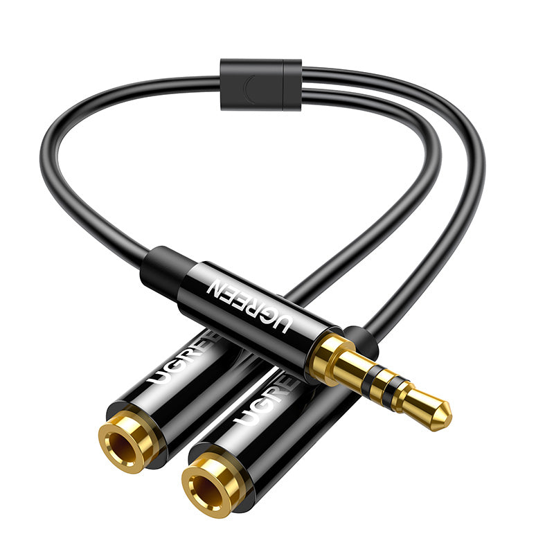 UGREEN 3.5mm Male to 2 Female Audio Cable (20cm, Black) - Office R Us Lagos