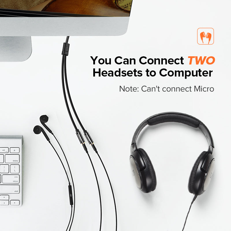 UGREEN 3.5mm Male to 2 Female Audio Cable (20cm, Black) - View 2 - Office R Us