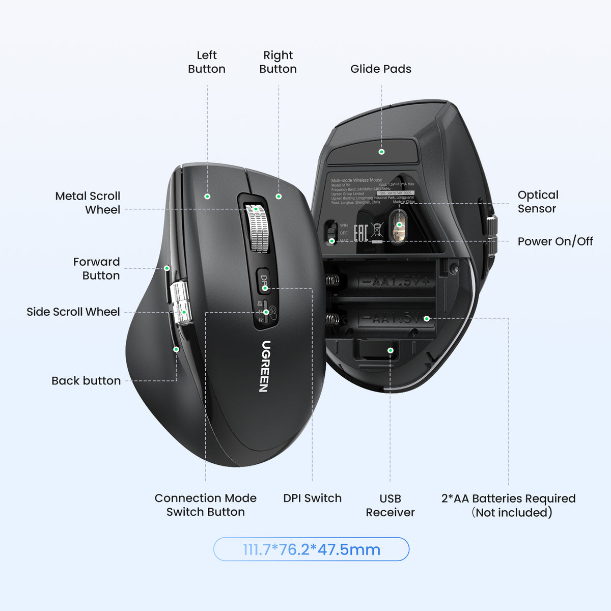 UGREEN Multi-mode Wireless Mouse (Black) - View 4 - Office R Us