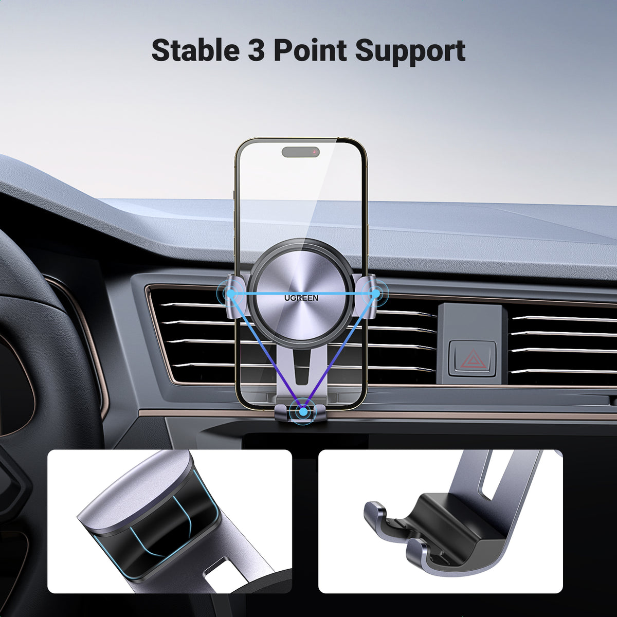UGREEN Gravity Drive Air Vent Mount Phone Holder (Space Gray) - View 5 - Office R Us