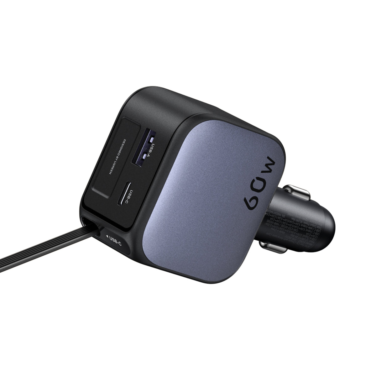 UGREEN 60W Fast Car Charger with Retractable Cable (Black) - View 2 - Office R Us