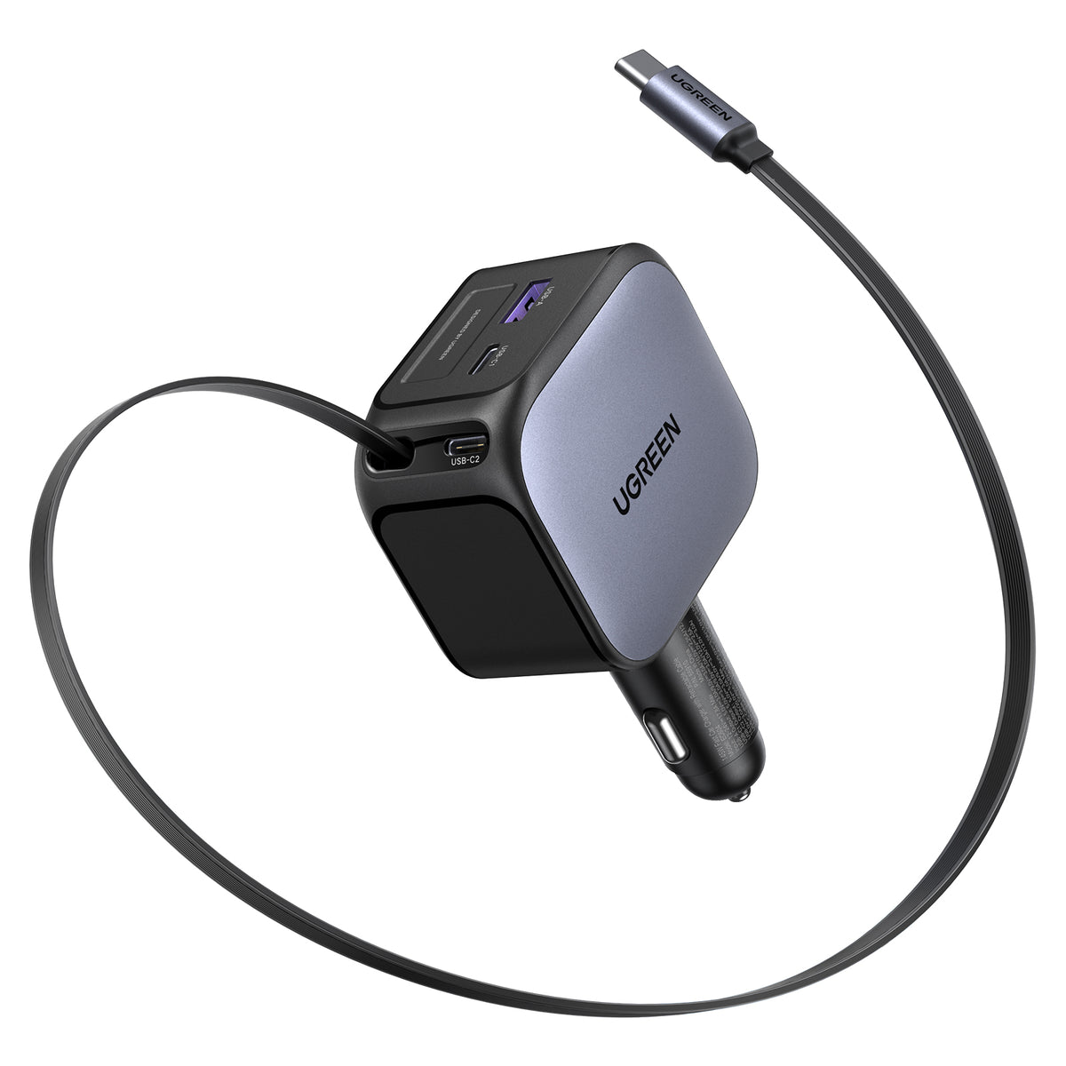 UGREEN 145W Fast Car Charger with Retractable Cable (Black) - Office R Us Lagos