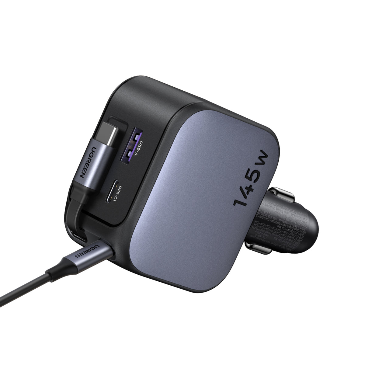 UGREEN 145W Fast Car Charger with Retractable Cable (Black) - View 6 - Office R Us