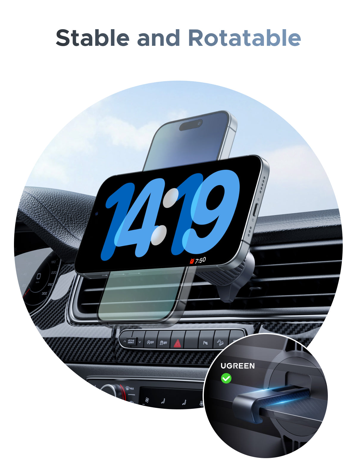 UGREEN Magnetic Wireless Car Charger (Space Gray) - View 6 - Office R Us