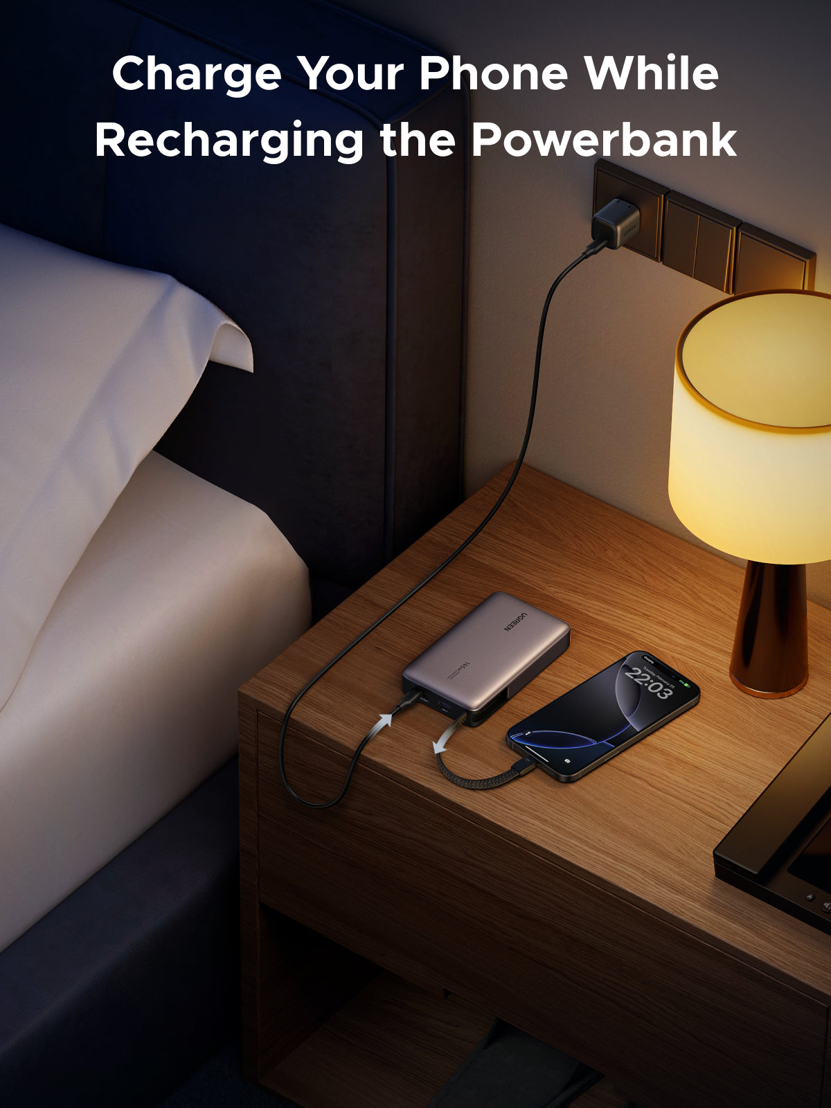 UGREEN 145W Power Bank with Built-in Cable (Gray) - View 6 - Office R Us