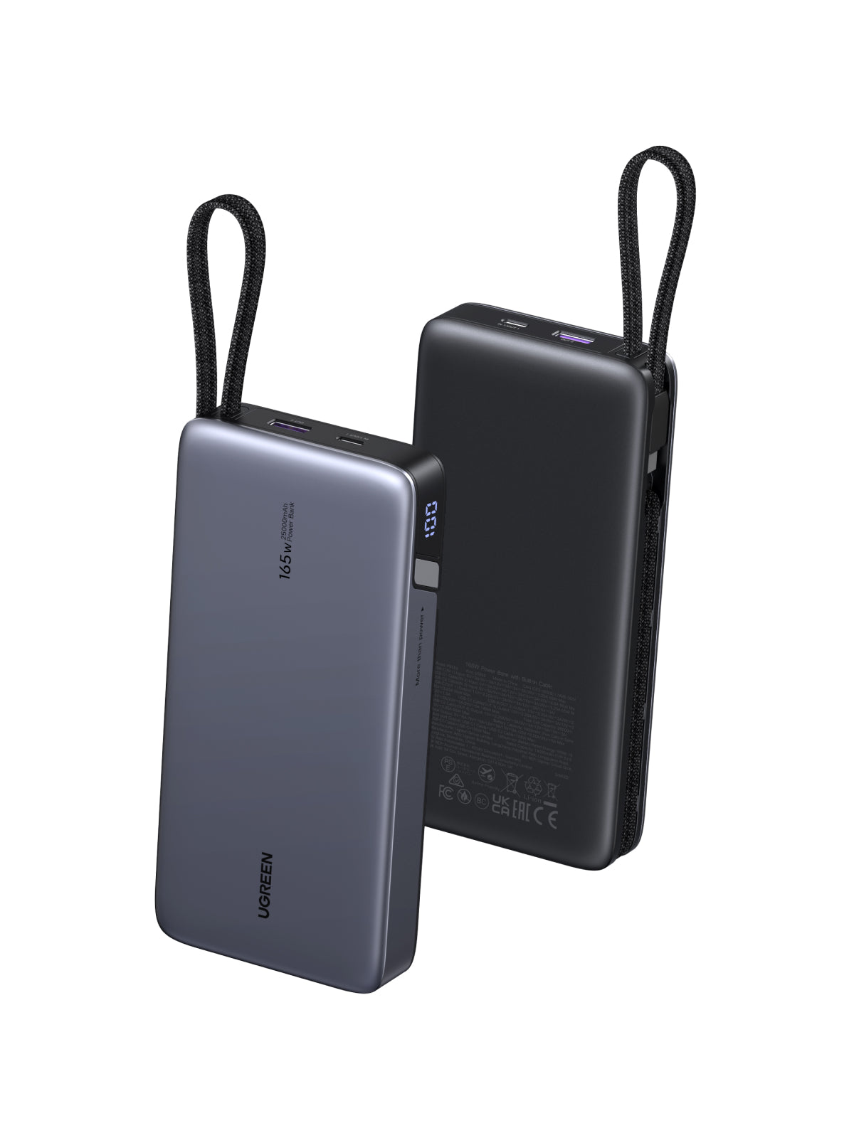 UGREEN 165W Power Bank with Built-in Cable (Gray) - View 2 - Office R Us