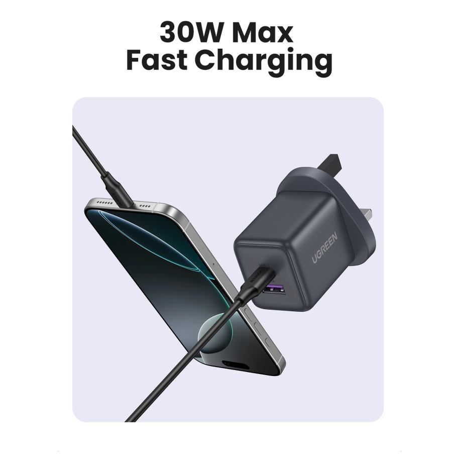 UGREEN 30W 2-Port GaN Fast Charger Space Gray UK - View 3 - Office R Us