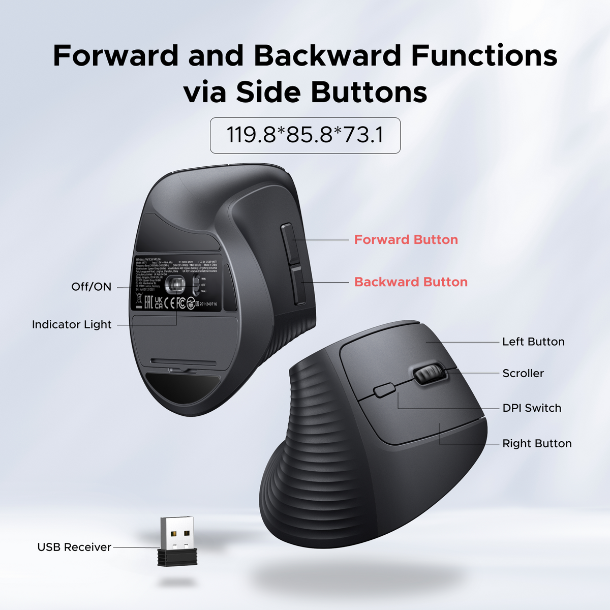 UGREEN Wireless Vertical Mouse (Black) - View 5 - Office R Us