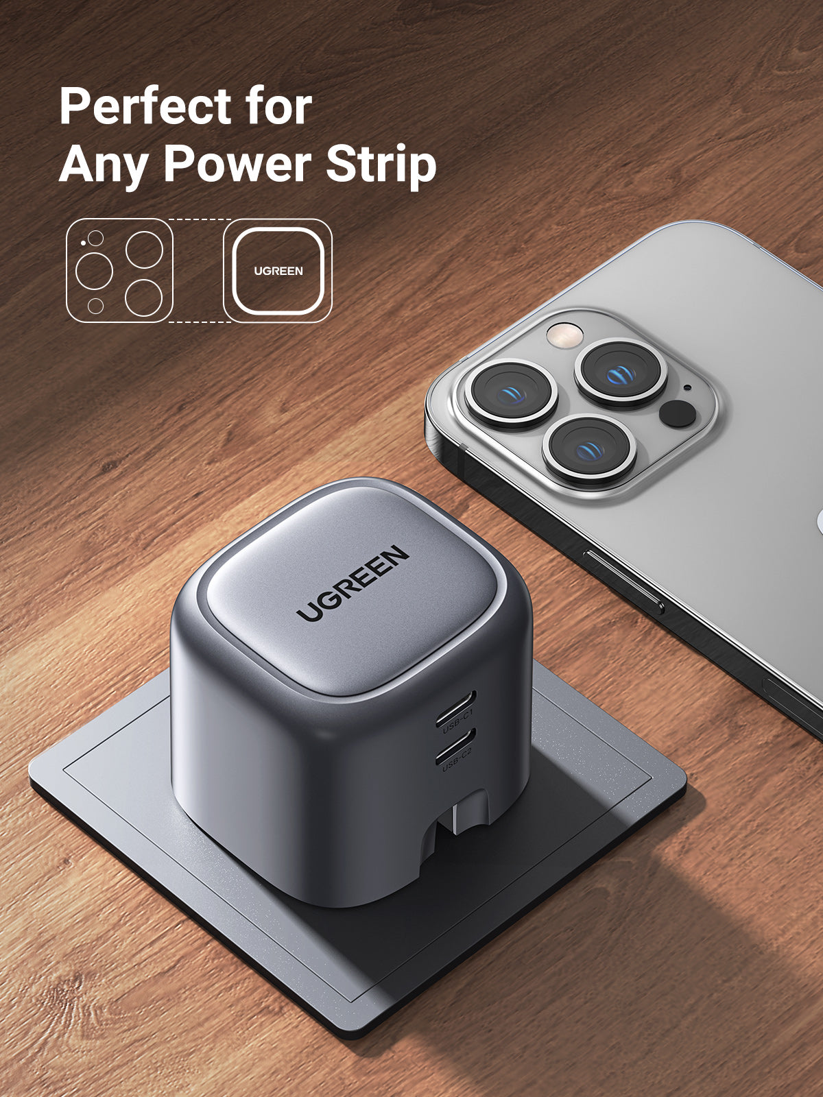 UGREEN Nexode 45W Dual USB-C PD GaN Fast Charger UK (Space Gray) - View 5 - Office R Us